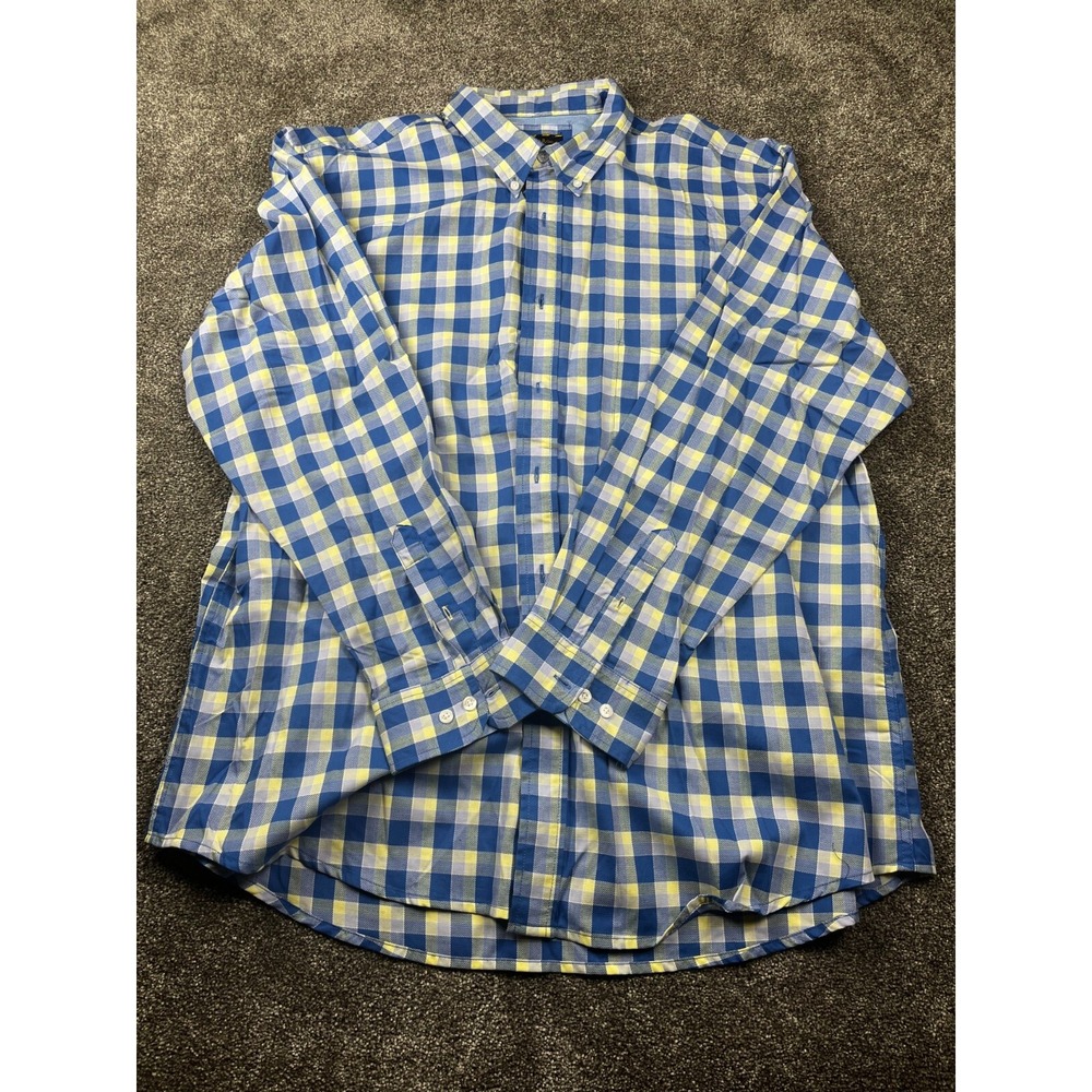 Club Room Shirt Mens 2XL Square Plaid Button Down Casual Long Sleeve‎ Blue